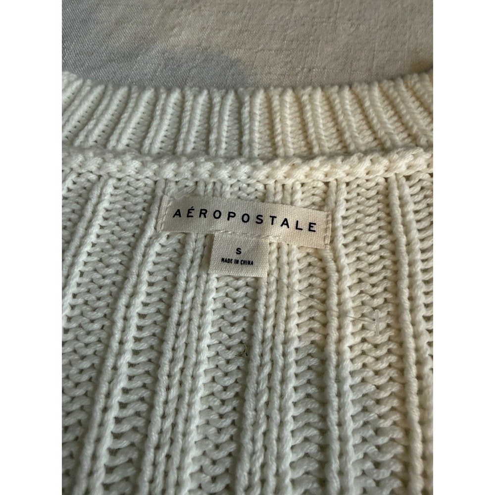 Aeropostale Cable Knit Sweater Cream V Neck Oversized Rory Gilmore Inspired Sz S - Picture 6 of 6